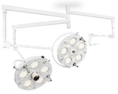 Светильник хирургический потолочный FotonFLY 6S5С двухкупольный бестеневой c видеокамерой, ИБП и креплением под монитор medcub