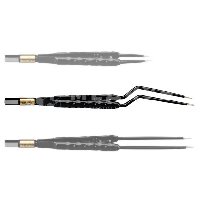 Пинцет биполярный прямой антипригарный BOWA NON-Stick-Gold позолоченный со сферической рукояткой, разъем евростандарт medcub