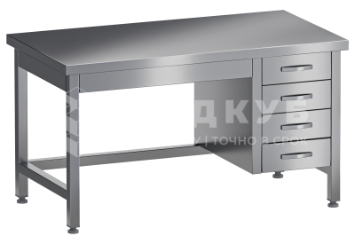 Стол Меделия МЛ-СР2-150/70 с одной опорной тумбой и 4-мя выдвижными ящиками справа/слева (нерж.) medcub